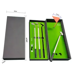 Golfpen Mini Desktop Golfbalpen Cadeau Inclusief Putting Green 3 Clubs Pen Ballen En Vlag Desk Games Boligrafo De Golf