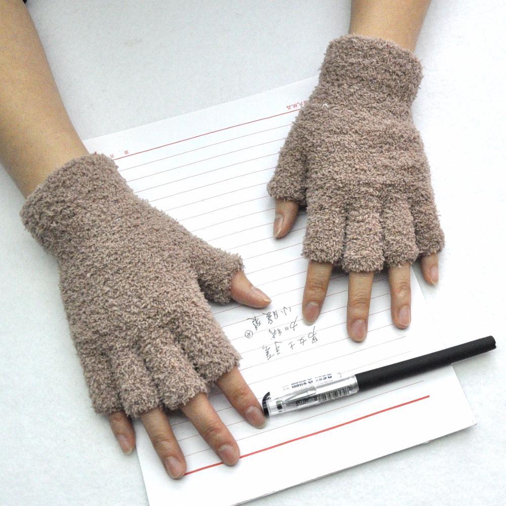 Adult half plush coral Half Finger knitted gloves men's and women's warm gloves in winter