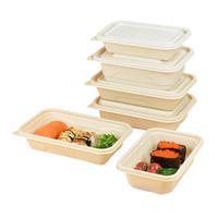 Boîte à repas jetable pour la restauration rapide, boîte à salade rectangulaire de 1300 ml, boîte à bento biodégradable en bagasse de canne à sucre pour aliments légers