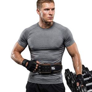 Ceinture de musculation unisexe personnalisable avec logo, robuste, en cuir de vachette véritable, antidérapante et réglable pour l'entraînement fitness - Product Image 1