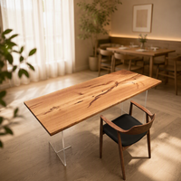 Table à manger moderne de luxe en bois de chêne massif avec bord naturel et résine époxy, assemblée pour salon, bar à domicile et usage domestique