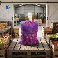 Sterke roze en paarse PE Leno mesh zak voor knoflook en gember, 45*75cm en 55*95cm
