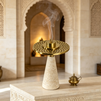 Brûleur d'encens de luxe en travertin Mubkhar, style arabe, pour table de majlis du Moyen-Orient, cadeau pour le Ramadan et l'Aïd, décoration d'intérieur