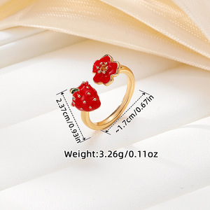 Anillo Abierto con Forma de Fruta, Fresa y Cereza, Joyería de Moda para Mujer, Regalo, Rojo - Product Image 3