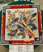 Tapis de mahjong américain en caoutchouc de 31,5 pouces à motif floral et d'oiseaux de style chinoiserie, antidérapant et insonorisant, pour soirées de jeu