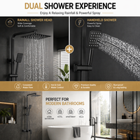 Système de douche mural moderne en acier inoxydable brossé noir mat avec pommeau de douche pluie et douchette à main pour salle de bain d'hôtel