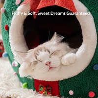 Nouveau Nid pour Chat Rond Semi-fermé Vert Bonhomme de Neige de Noël, Lit d'Intérieur Chaud pour Chat en Hiver, Vente en Gros Halloween