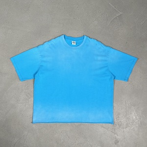 T-shirt Crop da <span class=keywords><strong>Uomo</strong></span> Vintage a Tinta Unita Effetto Usurato, Vestibilità Ampia, Stile <span class=keywords><strong>Street</strong></span>, 100% Cotone, Manica Corta, Grammatura Pesante 280g, Asciugatura Rapida - Product Image 5