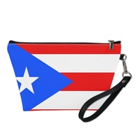 Trousse de maquillage imprimée UV pleine surface avec drapeau national personnalisé de Porto Rico pour voyage d'affaires, rangement de cosmétiques pour salle de bain