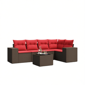 Ensemble de canapés d'extérieur en polyrotin marron, 6 pièces, avec coussins, meubles de patio, design moderne et contemporain - Product Image 1