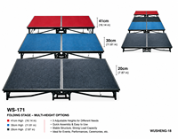 Scène modulaire en aluminium pliable avec roues universelles, hauteur réglable, portable, utilisation intérieure/extérieure, capacité de charge de 1000 kg