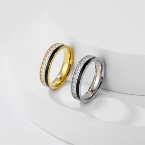 Anillo de Oro con 10% de Descuento, Anillo de Acero Inoxidable con Circonita Cúbica y Diamantes para Mujer, Sin Decoloración - Product Image 3