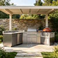 Gabinetes de Cocina Integrados para Exteriores Personalizados, Acero Inoxidable SUS304, Cocina de Jardín, Isla para Barbacoa, Impermeable, para Patio de Villa, de Fábrica