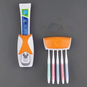 Automatic Toothpaste Dispenser and Wall Mounted Toothbrush Storage <b>Rack</b> Single Tier <b>Plastic</b> Bathroom Wall Shelves - Product Image 3