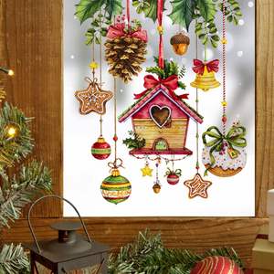 Christmas Ornament Window Sticker with <b>Pinecone</b> Bells 35x30 Festive Decorations for Home Shop Window Xmas Party Supplies - Product Image 2