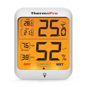 Nhiệt Kế Đo Độ Ẩm ThermoPro TP53, Màn Hình Cảm Ứng, Nhiệt Kế Trong Nhà Ngoài Trời Với Cảm Biến Độ Ẩm