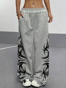 <span class=keywords><strong>Pantaloni</strong></span> Larghi da <span class=keywords><strong>Uomo</strong></span> in Cotone 100% Grigio di Alta Qualità con Stampa Fiamme, Stile Ballet - Product Image 6