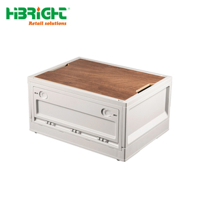 Heavy Duty Collapsible Storage <b>Crate</b> with Wooden Lid Portable Plastic Folding Box with Side Door for Outdoor Camping and Home Or - Product Image 1