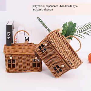 Premium Handmade Creative <strong>Small</strong> House-shaped Rattan Picnic <strong>Storage</strong> <strong>Basket</strong> Wedding Party Favors Bridesmaid Hand-held Gift <strong>Basket</strong> - Product Image 4