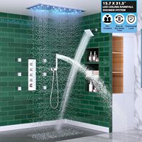 Système de douche LED double jet Homedec 16x32 po avec pommeau de douche inclinable 2-en-1 de 6 po et 6 jets latéraux, robinet thermostatique