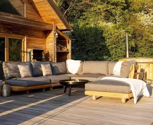 Canapé d'Extérieur Modulable en Forme de L en Teck Massif Moderne avec Coussins pour Salon, Jardin, Patio, Hôtel, Cour et Parc - Product Image 5