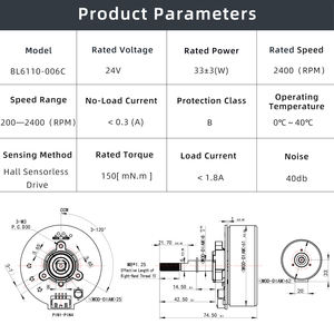 <span class=keywords><strong>Motor</strong></span> de CC sin Escobillas de 33w al por Mayor, 24V, 61MM, 2400rpm, para Ventilador de Mesa Pequeño, <span class=keywords><strong>Motor</strong></span> de CC sin Escobillas en Venta - Product Image 6