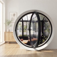 Fenêtre panoramique ronde DEMEA en aluminium sur mesure, à axe central, coupe-vent, avec vitrage artistique pour grenier