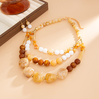 Collier personnalisé de style ethnique vintage plaqué or en plastique rond avec perles CCB, collier au design irrégulier en gravier coloré