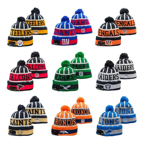 Gorro <span class=keywords><strong>de</strong></span> punto <span class=keywords><strong>de</strong></span> fútbol americano para hombre y mujer, gorro cálido <span class=keywords><strong>de</strong></span> <span class=keywords><strong>invierno</strong></span> con puño y pompón, gorra bordada para aficionados al deporte, venta al por mayor - Product Image 1