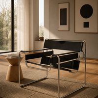 Fauteuil en cuir et métal de style Instagram, inspiré du milieu du siècle, pour salon et bureau