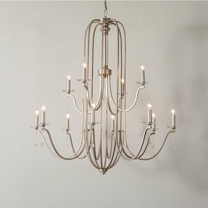Candelabro de arte del hierro de lujo americano, <span class=keywords><strong>cristal</strong></span> grande para el hogar, B & B, <span class=keywords><strong>restaurante</strong></span> creativo para piso dúplex, <span class=keywords><strong>casa</strong></span> francesa, sala de estar - Product Image 1