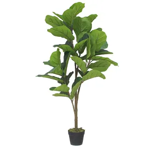 Natural Home Plastic Decor Artificial Ornamental Fiddle Leaf Artificial Potted Plant