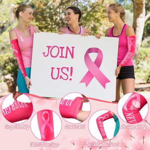 Manches de bras Sports Sensibilisation au <span class=keywords><strong>cancer</strong></span> du sein Manchons de bras de compression Manchons de compression à ruban rose - Product Image 2