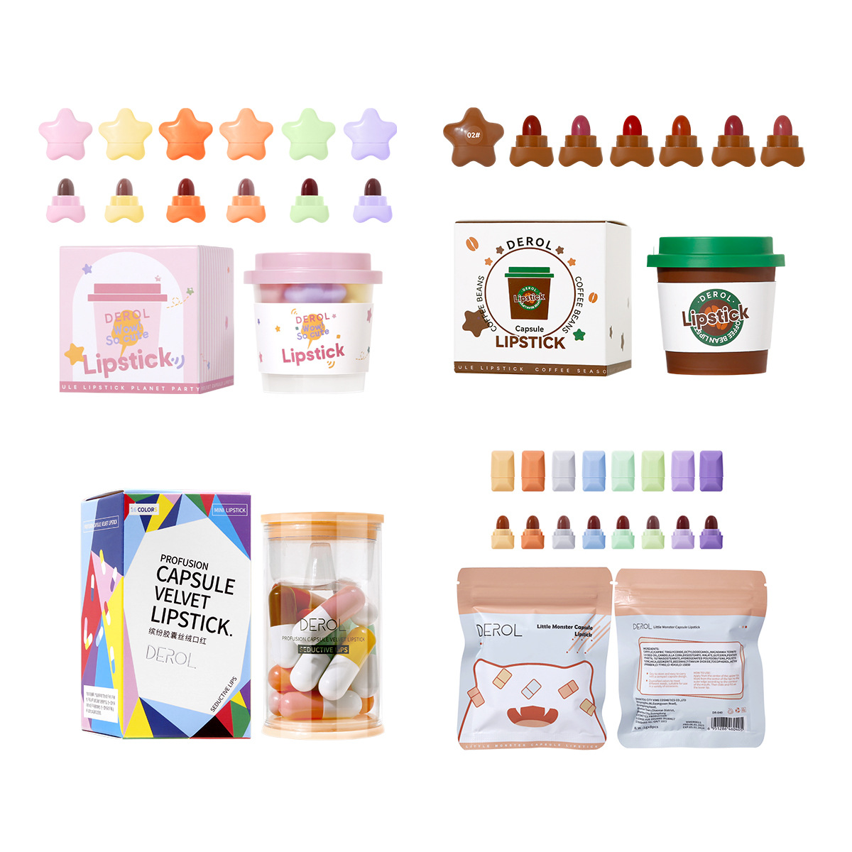 Лидер продаж, портативная долговечная гладкая мини-Капсульная помада, набор матовых помад в виде конфет, губная помада в форме капсулы Monster