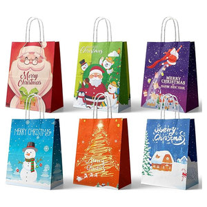 Custom Printed <b>Red</b> Green Christmas <b>Paper</b> Bags with Handles White Kraft Gift Bags with Merry Christmas Ribbon Decor for Retail - Product Image 1
