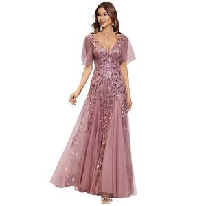 فستان سهرة بأفضل سعر مطرز بالخرز والترتر بتصميم كلاسيكي وبمقاسات كبيرة، مقاس 6 لوالدة العروس لحفلات الزفاف - Product Image 1