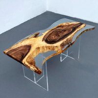 Table de conférence et de café en bois massif style rivière époxy créative, en peuplier rustique chic, avec plateau en cristal de glace, nouveau mobilier chinois pour la maison