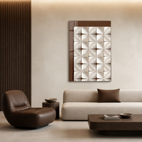 Seni Dinding Porselen Kristal Geometris 3D Wabi-Sabi Modern dengan Bingkai Aluminium, Lukisan Relief untuk Dekorasi Villa, Foyer, Lorong, dan Ruang Tamu