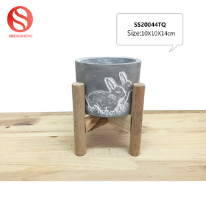 Motif animalier personnalisé LOGO parrot pot de fleur de ciment avec support en bois - Product Image 4