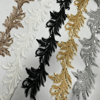 Applique en sequins et perles en forme de feuille de 12 cm pour embellissements de robes de mariée, accessoires de chaussures/sacs/cheveux et fournitures de bricolage