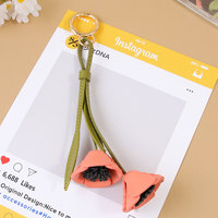 Gantungan Kunci Bunga Poppy dari Kulit PU Buatan Tangan dengan Paduan Seng, Aksesoris Tas, Carabiner, Gantungan Kunci, Liontin Koper, Ringan