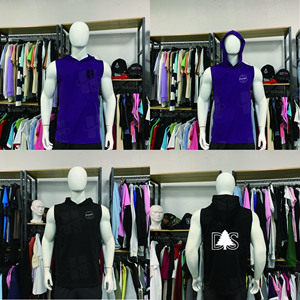 Débardeur d'été personnalisé de haute qualité, décontracté et confortable, sans manches, à capuche, noir, à séchage rapide, pour hommes. - Product Image 5