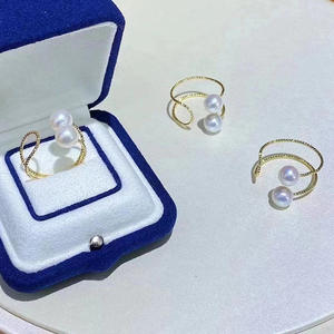 Base para Joyería DIY de Plata S925 con Cuentas Redondas de 7-8mm 10489 - Base Vacía para Anillo Doble de Perlas - Product Image 4