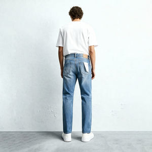 بنطلون جينز رجالي أزرق فاتح ضيق موديل 2026، بنطلون دنيم عصري مريح من القطن المرن، بنطلون كلاسيكي مستقيم الساق للرجال، ناعم الملمس - Product Image 5