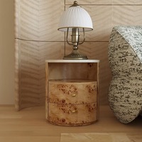 Table d'appoint de salon de style mi-siècle avec minimalisme wabi-sabi, placage de bois en nœud d'arbre, tête de lit, armoire de rangement, personnalisable