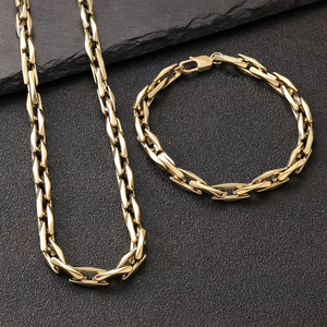 Conjunto de Joias Masculinas: Colar e Pulseira de Elos Geométricos em Aço Inoxidável 7mm, Banhado a Ouro 18K, Atacado - Product Image 3