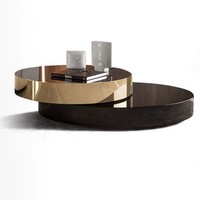 Ensemble de tables basses modernes, légères, luxueuses, créatives, noires, minimalistes, rotatives, télescopiques, en acier inoxydable et en verre pour salon