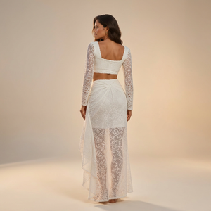 <b>White</b> Embroidered Crop Top & Draped Skirt CoOrd SetWhite Chikankari Crop Top & Wrap Skirt <b>Set</b> Embroidered Beachwear CoOrd <b>Set</b> - Product Image 4