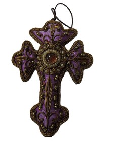 เครื่องประดับตกแต่งต้นคริสต์มาสรูปพระเยซู ทำจากผ้า หิน ไข่มุก ปักด้วยด้ายซาร์โดซีและด้ายซารี - Product Image 2