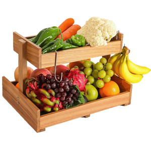 Wooden Double Layer Fruit <b>Vegetable</b> Storage Basket Solid Wood Breathable Rack Multifunctional Kitchen Organizer - Product Image 1